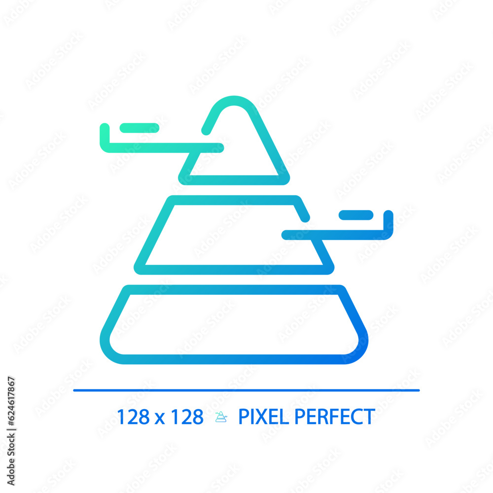 Pyramid chart gradient linear vector icon. Population demographic. Triangle chart. Hierarchical structure. Social study. Thin line color symbol. Modern style pictogram. Vector isolated outline drawing