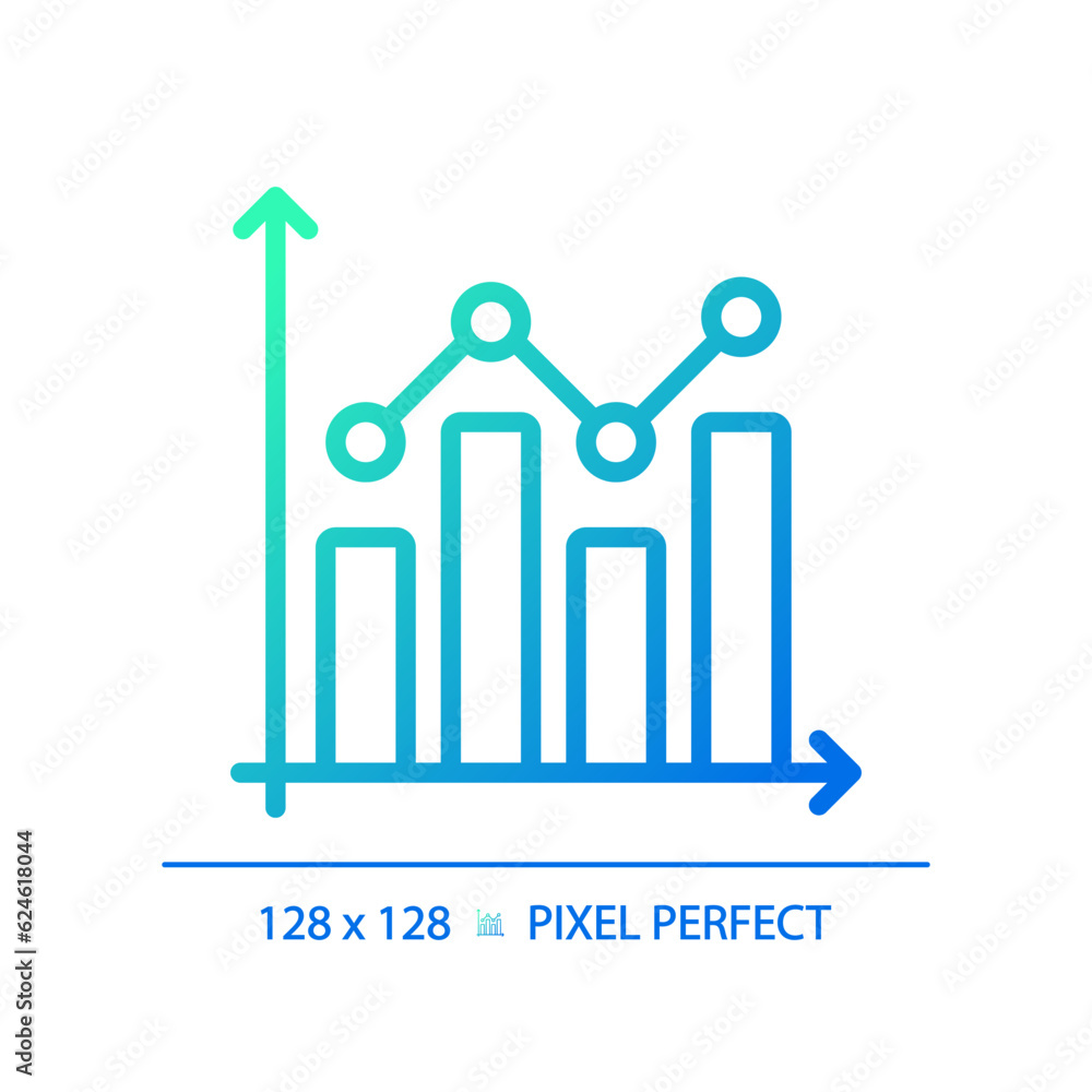 Combo chart gradient linear vector icon. Sales performance. Economic report. Project progress. Data analytics. Thin line color symbol. Modern style pictogram. Vector isolated outline drawing
