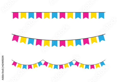Pink, yellow, and blue colored party bunting, as the colors of the pansexual flag. LGBTQI concept. Flat vector illustration.	