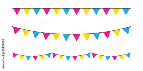 Pink, yellow, and blue colored party bunting, as the colors of the pansexual flag. LGBTQI concept. Flat vector illustration. 