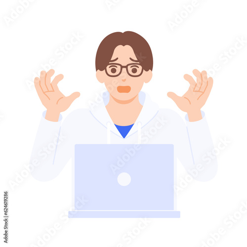 ミスをしたエンジニア。焦る男性のベクターイラスト素材。