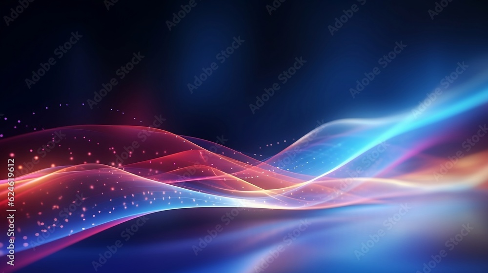 An abstract background set in the future, where luminous neon lines in hues of red and blue are moving at high velocities, creating a unique, dynamic pattern. Accompanying them are ethereal bokeh lig An abstract background set in the future, where luminous neon lines in hues of red and blue are moving at high velocities, creating a unique, dynamic pattern. Accompanying them are ethereal bokeh lig