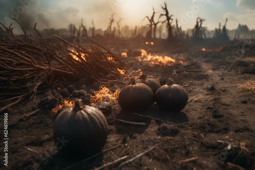 Scorched harvest in summer. Generative AI