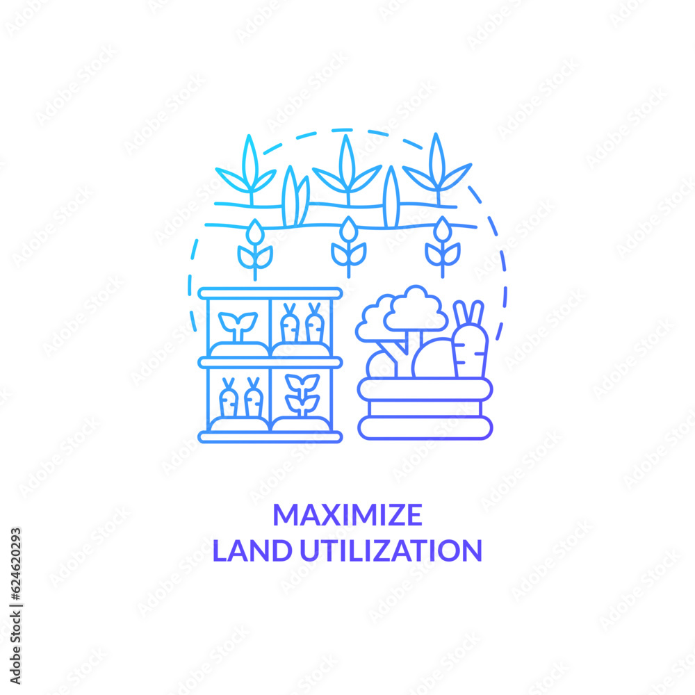 2D gradient maximize land utilization icon representing vertical farming and hydroponics concept, isolated vector, thin line illustration.