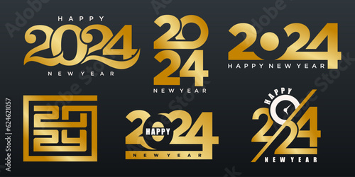 2024 Happy New Year logo text design. 2024 number design template. Vector illustration.
