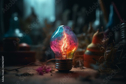 A vibrant concept, featuring a lightbulb crafted from dynamic pigments. Generative AI