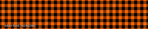 Halloween or Thanksgiving day seamless pattern. Black and orange gingham plaid texture. Checkered design for autumn blanket, napkin or tablecloth. Vector flat illustration
