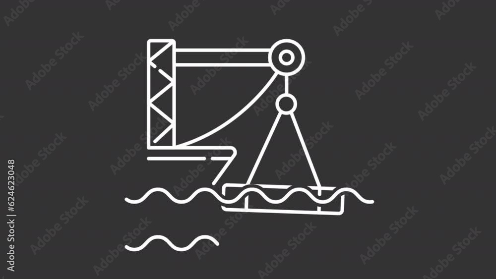 White icon animation of crane placing concrete undersea., HD video with transparent background, seamless loop 4K video, marine industry. White icon animation of crane placing concrete undersea., HD video with transparent background, seamless loop 4K video, marine industry.