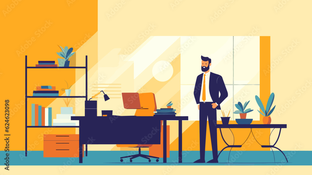 Fototapeta premium Concept vector illustration of a businessman working in an office.