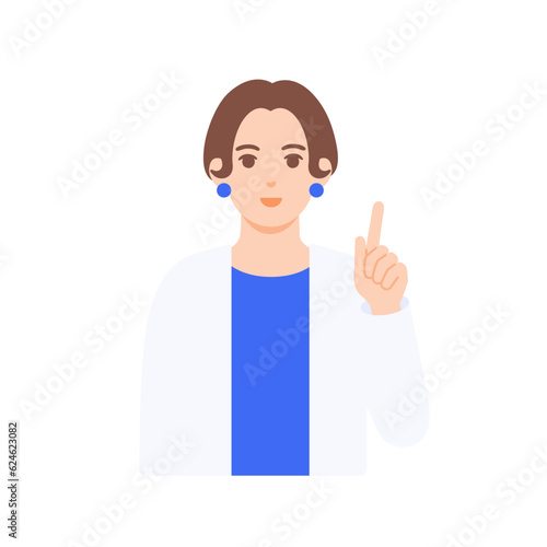 おすすめを教えてくれるキャリアウーマン。提案してくれる女性のベクターイラスト素材。