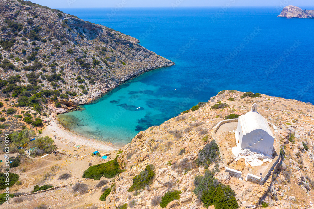 Remote beach of Armeos near famous Galissa beach on Syros island, Greece.