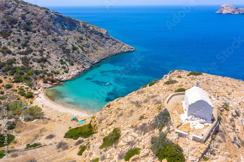 Remote beach of Armeos near famous Galissa beach on Syros island, Greece.