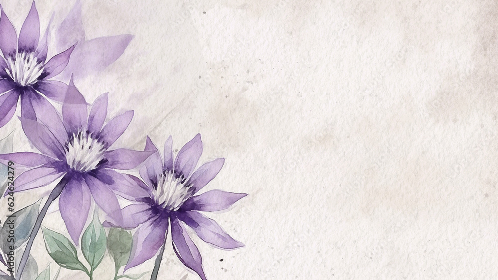 Obraz premium Abstract Floral Purple Flannel Flower Watercolor Background On Paper