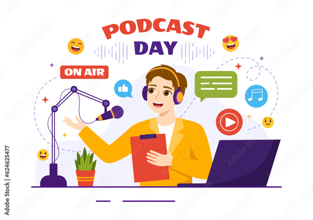 International Podcast Day Vector Illustration on September 30 with Broadcasting Studio Tools to Event Livestream in Cartoon Hand Drawn Templates International Podcast Day Vector Illustration on September 30 with Broadcasting Studio Tools to Event Livestream in Cartoon Hand Drawn Templates