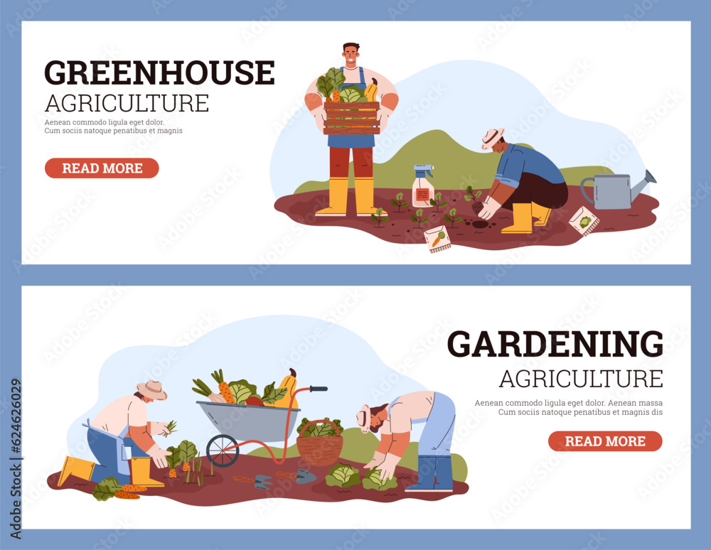 Set of website banner templates about gardening flat style, vector illustration