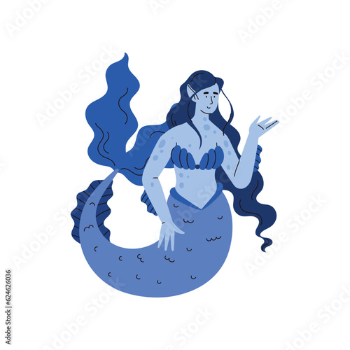 Mermaid or Siren mystery fantasy creature flat vector illustration isolated.