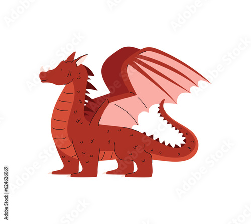 Dragon mythical fictional creature or monster flat vector illustration isolated.