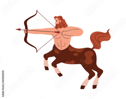 Cartoon Centaur archer vector illustration, mythical creature symbol for sagittarius zodiac isolated on white background