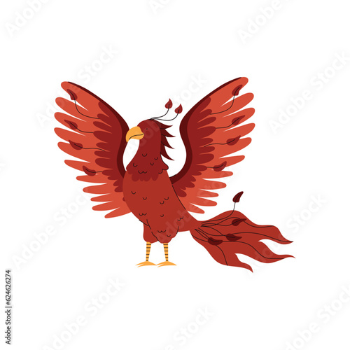Phoenix fire bird fantasy magic creature, flat vector illustration isolated.