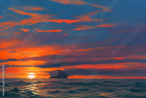sunset over the sea. Generative AI