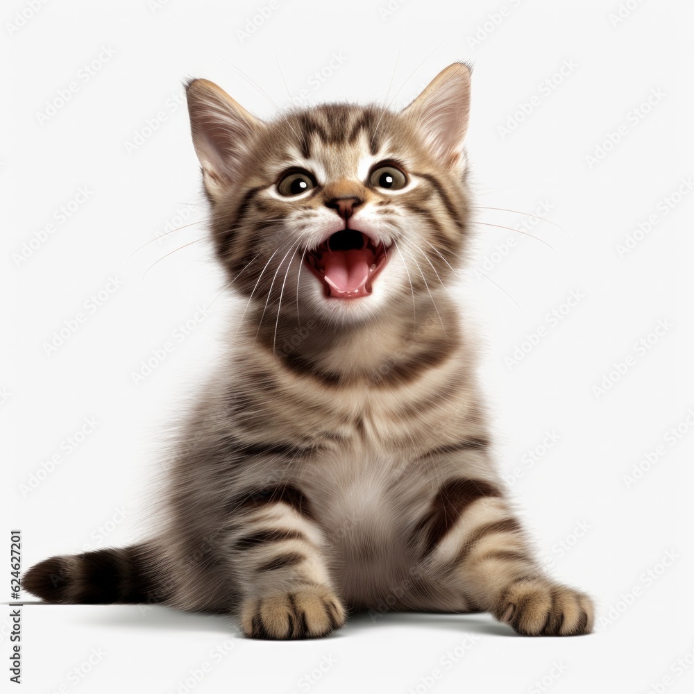 Naklejka premium Cute tabby kitten isolated on white background.