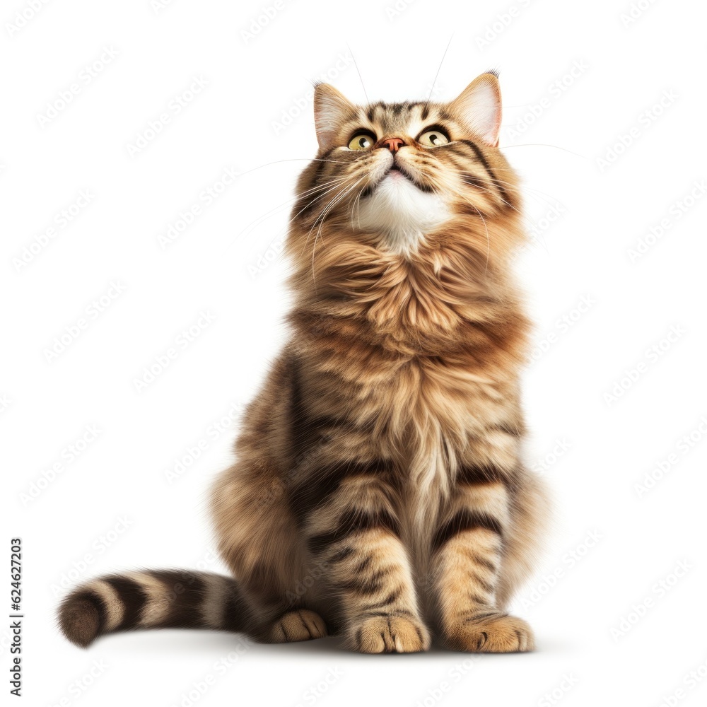 Cute tabby kitten isolated on white background.