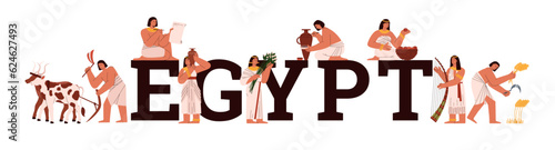 Ancient Egypt civilization and culture banner flat vector illustration isolated.