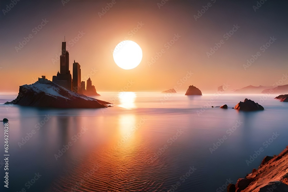Stunning landscape in other planet with two suns