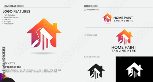 Home paint logo design. House painting logo. Real estate. Color house. Paint. Brash. Business. Colorful logo design. Premium template. Finance