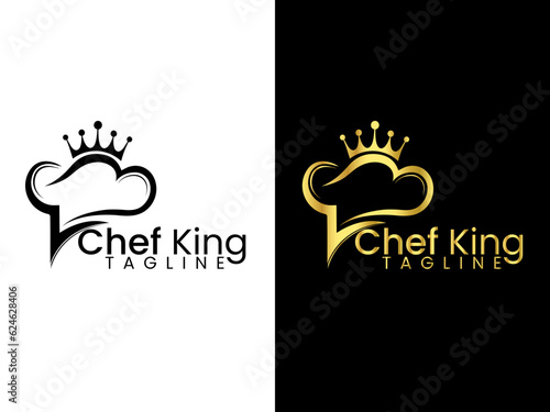 Chef king logo. Chef logo design. Hotel. Cook. Restaurant. Business. Finance. Creative chef. Food cooking. King. Modern. Premium template. Luxury. Gold