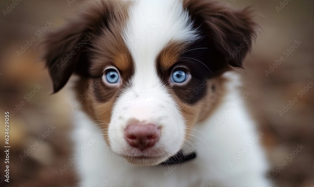 Border collie puppy's bright blue eyes shine with innocence and curiosity. Creating using generative AI tools