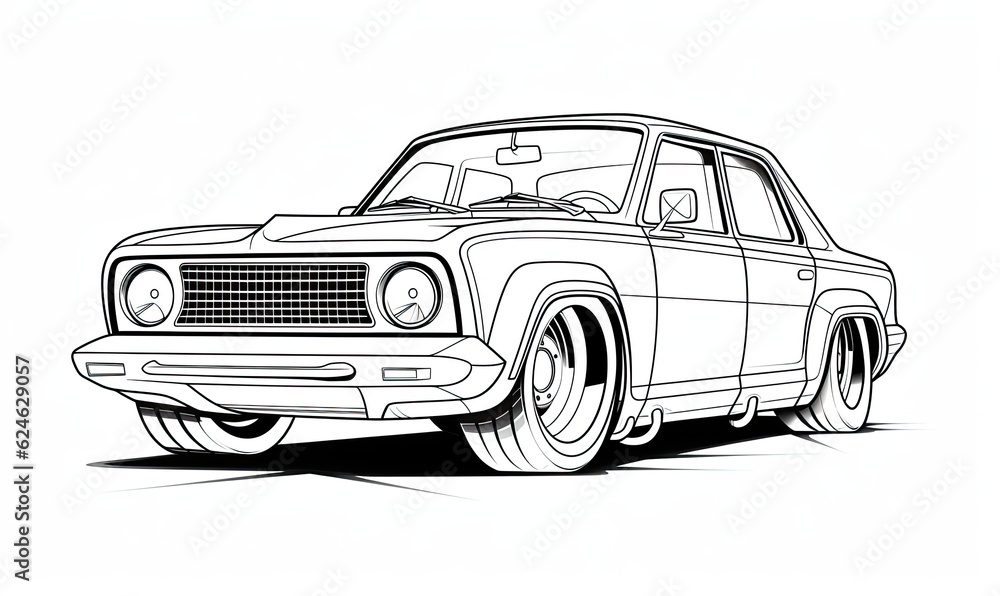 Print out the line art of the cartoon car for coloring