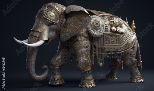 Behold the mighty anthropomorphic elephant  armored and ready for battle. Creating using generative AI tools