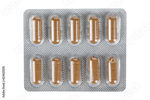 medical brown pills capsules isolated