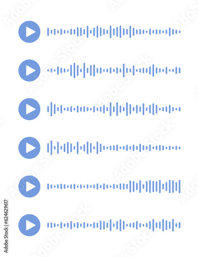 Shape of mobile soundwave lines. Social media podcast . Audio message with sound waves and play icon. Voice recording chart. Volume equalizer with spectrum noise, button. Vector illustration