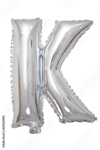 K baloon alphabet sIlver chrome foil 3D with white background