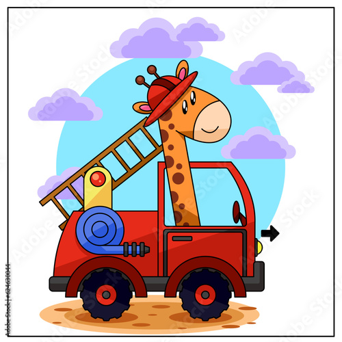 children's educational game. picture. illustration. children's illustration. fire truck. giraffe. wasp. bee. car
