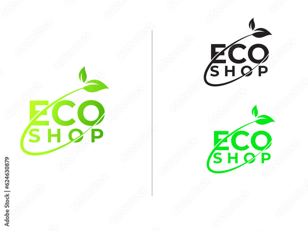 Eco shop logo design. Eco. Natural logo. Business. Leaf vector. Energy. Shopping. Creative. Unique. Premium templet	 - obrazy, fototapety, plakaty 