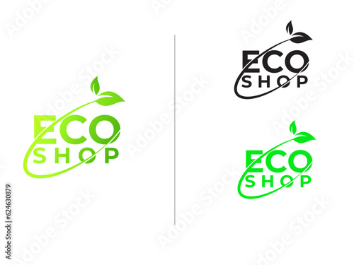 Eco shop logo design. Eco. Natural logo. Business. Leaf vector. Energy. Shopping. Creative. Unique. Premium templet	