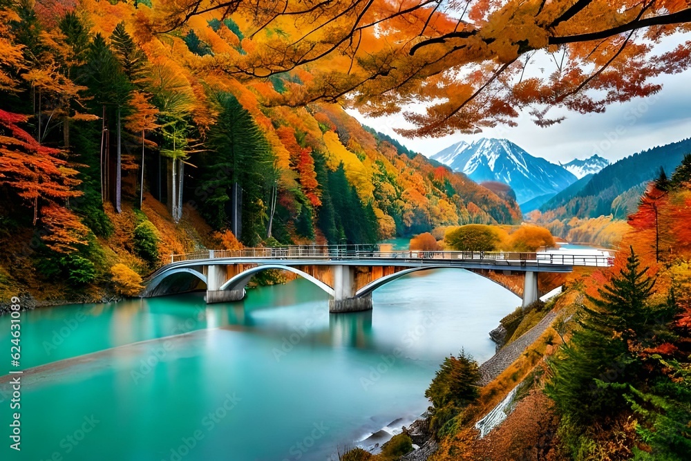 bridge over the river in autumn  Gererated AI