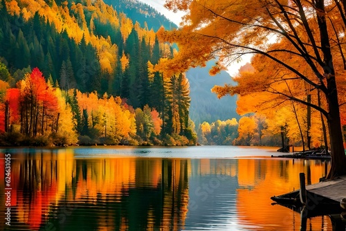 autumn landscape with lake  Gererated AI