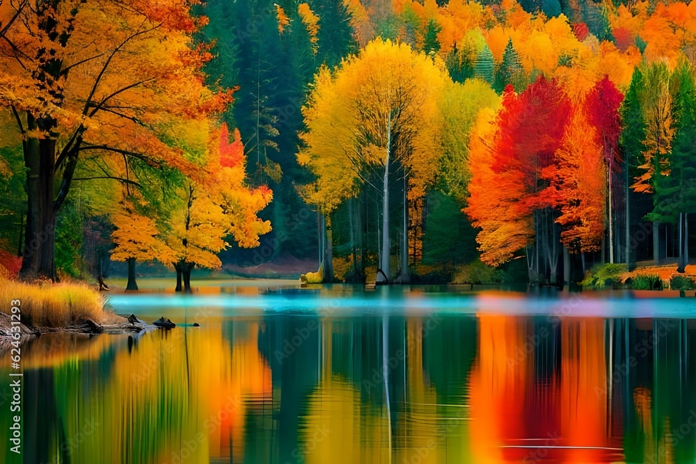 autumn colors on the lake  Gererated AI