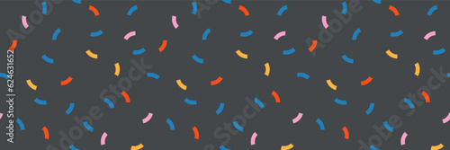 Vector playful childish geometric seamless pattern. Memphis style banner with simple shapes. Vivid primary colors. Vibrant  retro geometric banner on black background