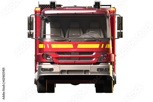 front side view of fire truck isolated on white empty background premium png
