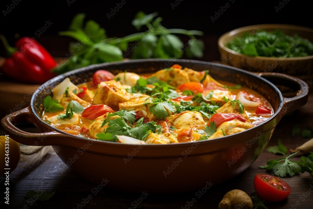 Moqueca Delight, A Captivating Image of Traditional Brazilian Fish Stew Created with Generative AI Moqueca Delight, A Captivating Image of Traditional Brazilian Fish Stew Created with Generative AI