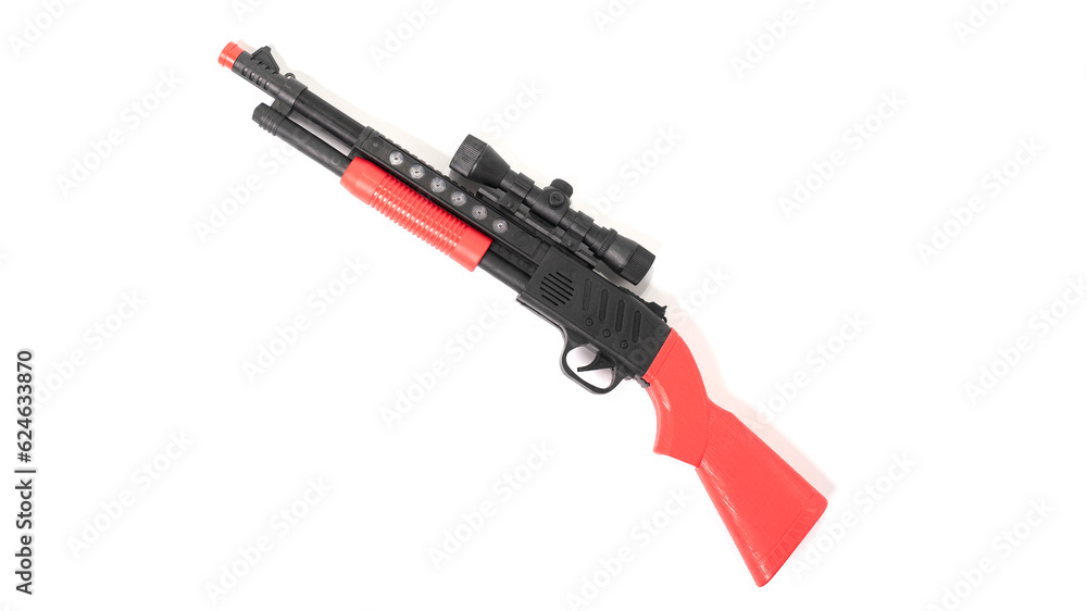Plastic toy shot gun isolated on white background Plastic toy shot gun isolated on white background