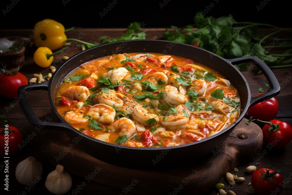 Moqueca Delight, A Captivating Image of Traditional Brazilian Fish Stew Created with Generative AI Moqueca Delight, A Captivating Image of Traditional Brazilian Fish Stew Created with Generative AI