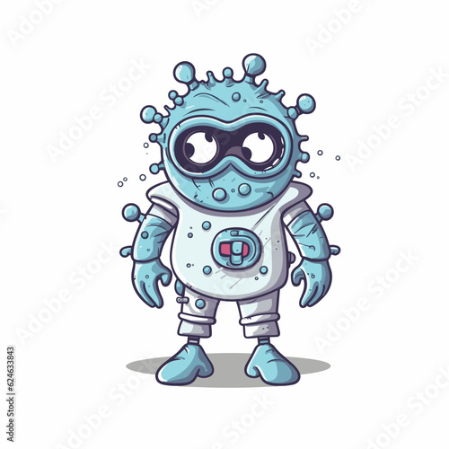 cartoon virus character wearing personal protective equipment © Pixel Prophet