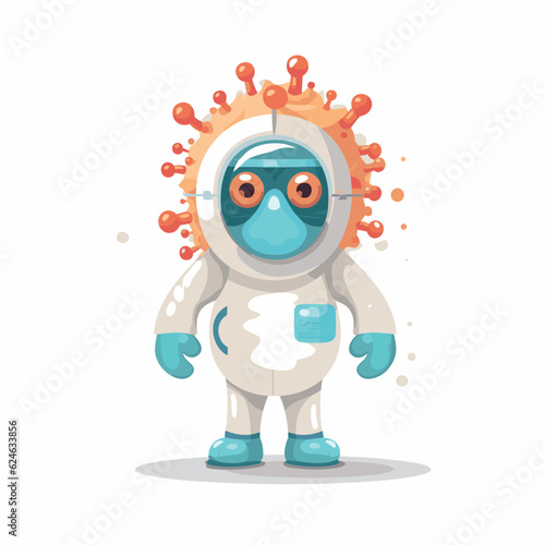 cartoon virus character wearing personal protective equipment