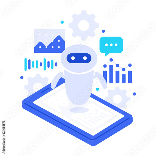 AI、IoT、クラウドを活用することで業務の効率化を図る。ベクターイラスト素材。